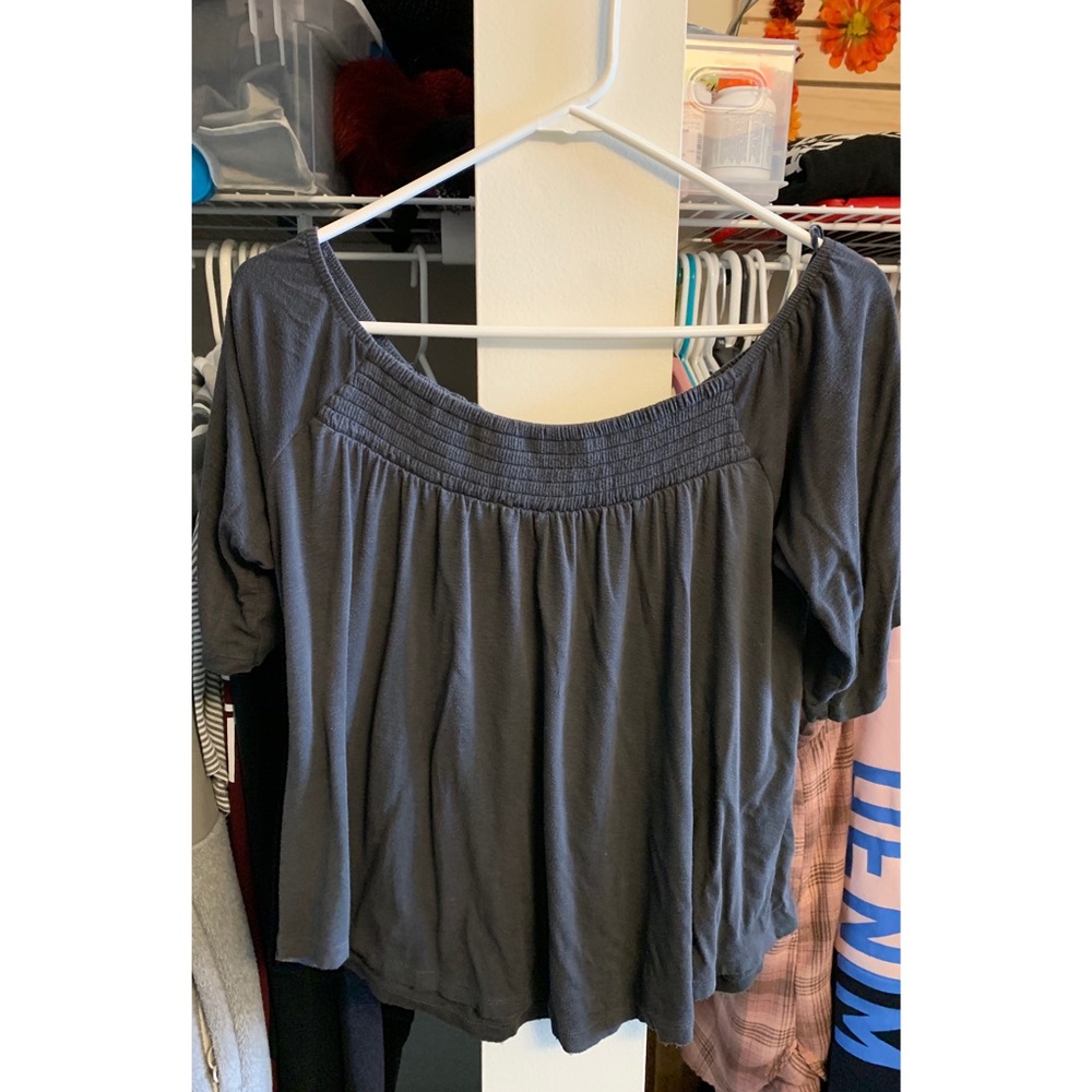 Off-the-shoulder grey top